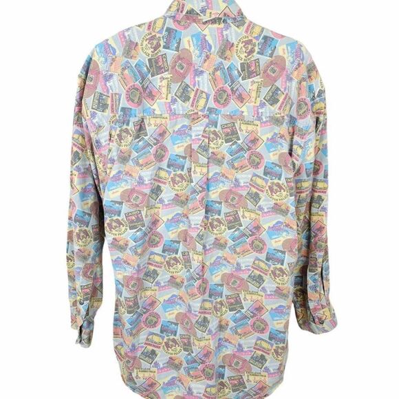 Lee International Travel Shirt Vintage 90s All Over Print Button Down Mens Large - Picture 5 of 7